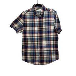 Ben Sherman Mens Mod Fit Plaid Short Sleeve Button Down Shirt Rust Orange